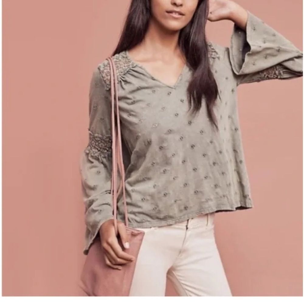Anthropologie Eri + Ali Calvie Eyelet Bell Sleeve Top